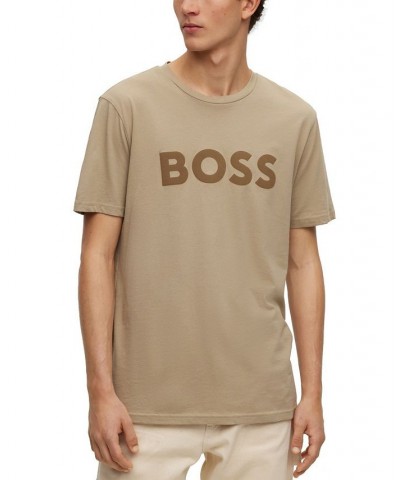 BOSS Men's Cotton-Jersey Rubber-Print Logo T-shirt Tan/Beige $36.04 T-Shirts