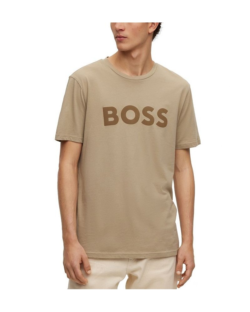 BOSS Men's Cotton-Jersey Rubber-Print Logo T-shirt Tan/Beige $36.04 T-Shirts