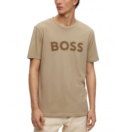 BOSS Men's Cotton-Jersey Rubber-Print Logo T-shirt Tan/Beige $36.04 T-Shirts