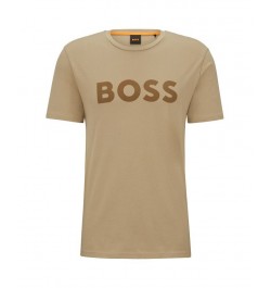 BOSS Men's Cotton-Jersey Rubber-Print Logo T-shirt Tan/Beige $36.04 T-Shirts