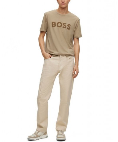 BOSS Men's Cotton-Jersey Rubber-Print Logo T-shirt Tan/Beige $36.04 T-Shirts