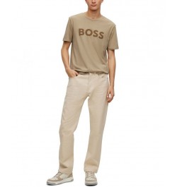 BOSS Men's Cotton-Jersey Rubber-Print Logo T-shirt Tan/Beige $36.04 T-Shirts