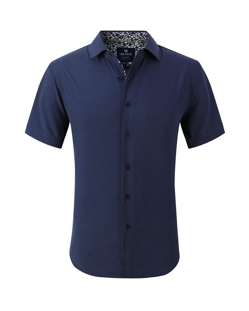 Men's Slim Fit Short Sleeve Performance Button Down Dress Shirt Blue $16.40 Dress Shirts