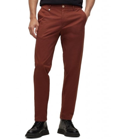 BOSS Men's Slim-Fit Stretch Cotton Trousers Brown $64.48 Pants