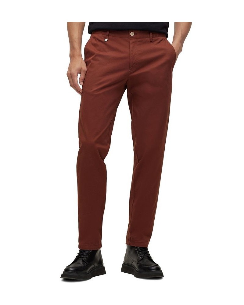 BOSS Men's Slim-Fit Stretch Cotton Trousers Brown $64.48 Pants