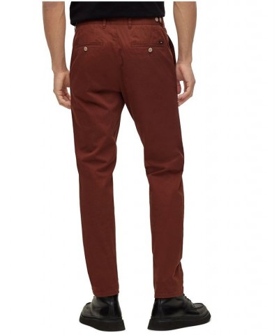 BOSS Men's Slim-Fit Stretch Cotton Trousers Brown $64.48 Pants