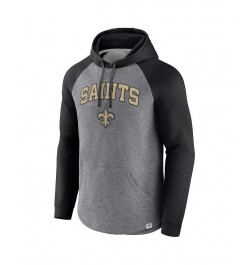 Men's Branded Heathered Gray, Black New Orleans Saints By Design Raglan Pullover Hoodie $31.74 Sweatshirt