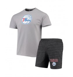 Men's Gray, Heathered Charcoal Philadelphia 76ers Pitch T-shirt and Shorts Set $26.00 Pajama