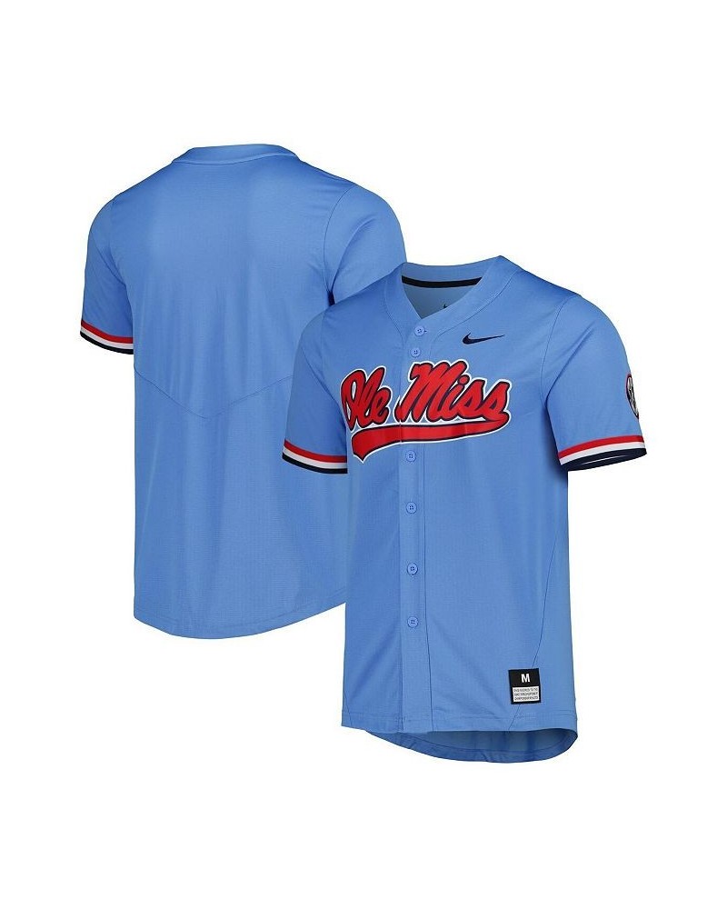 Men's Powder Blue Ole Miss Rebels Full-Button Replica Baseball Jersey $31.50 Jersey