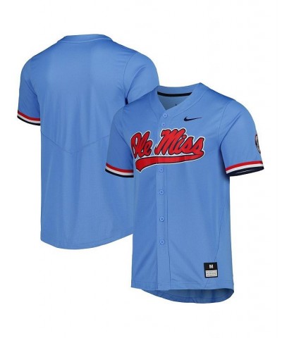 Men's Powder Blue Ole Miss Rebels Full-Button Replica Baseball Jersey $31.50 Jersey