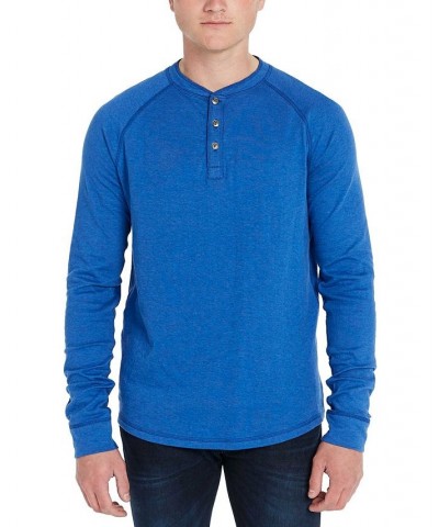 Men's Kawind Three-Button Henley T-shirt Blue $15.76 Sweaters