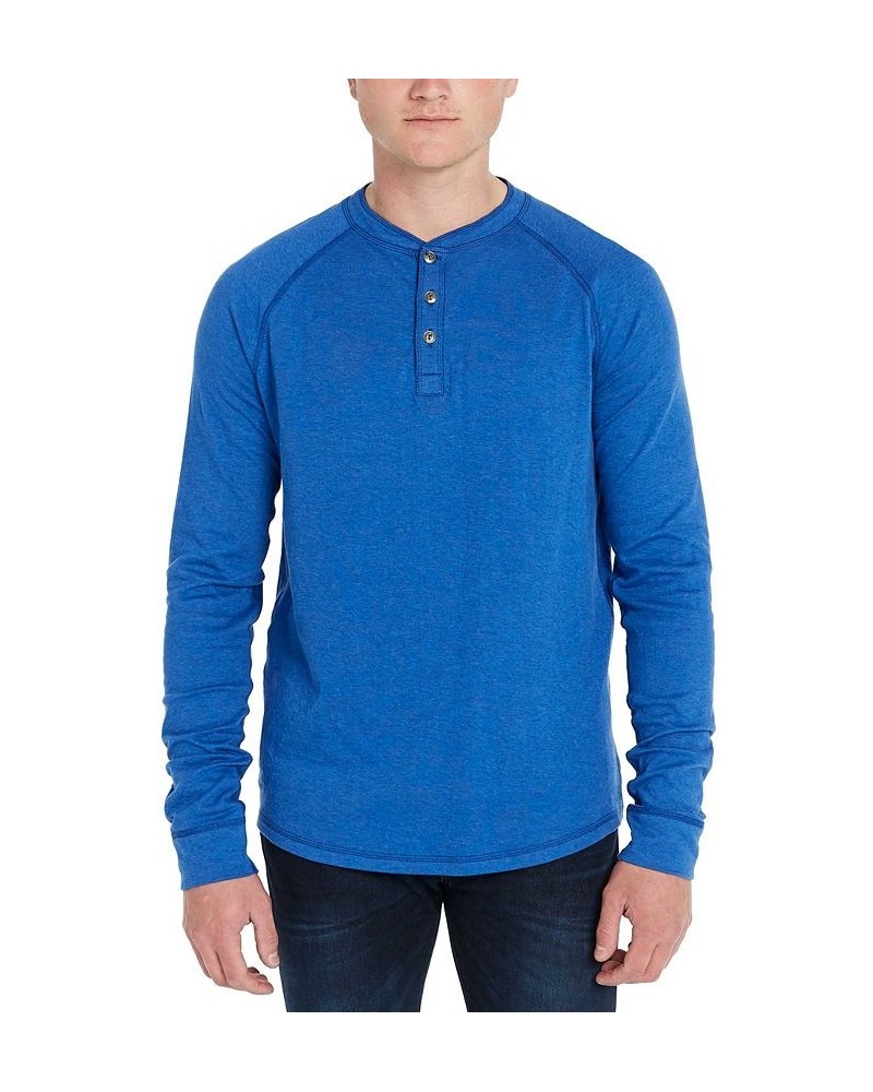 Men's Kawind Three-Button Henley T-shirt Blue $15.76 Sweaters