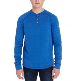 Men's Kawind Three-Button Henley T-shirt Blue $15.76 Sweaters