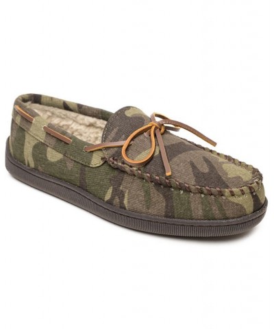 Men's Pile Lined Hardsole Moccasin Slippers Green $34.98 Shoes