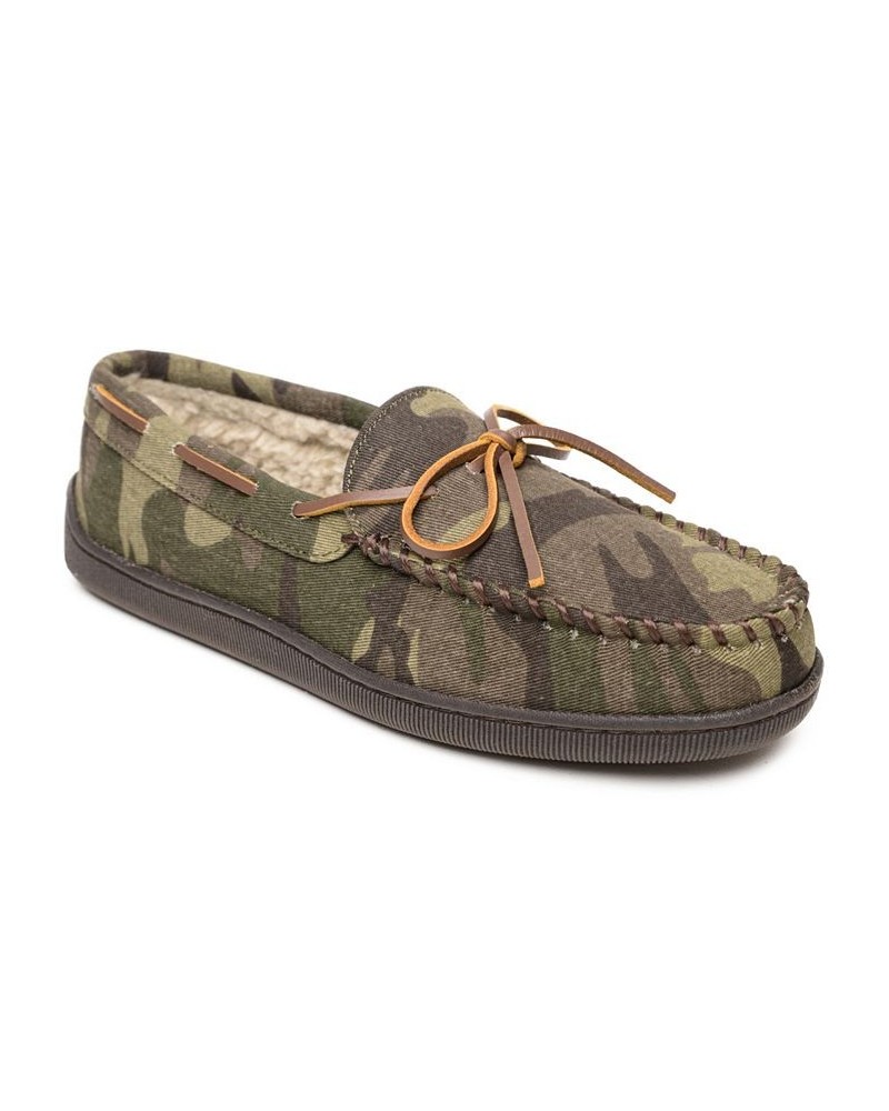 Men's Pile Lined Hardsole Moccasin Slippers Green $34.98 Shoes