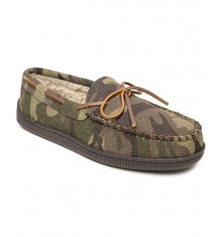 Men's Pile Lined Hardsole Moccasin Slippers Green $34.98 Shoes