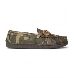 Men's Pile Lined Hardsole Moccasin Slippers Green $34.98 Shoes