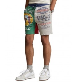 Men's 7-1/2-Inch Patchwork Fleece Graphic Shorts Gray $64.48 Shorts