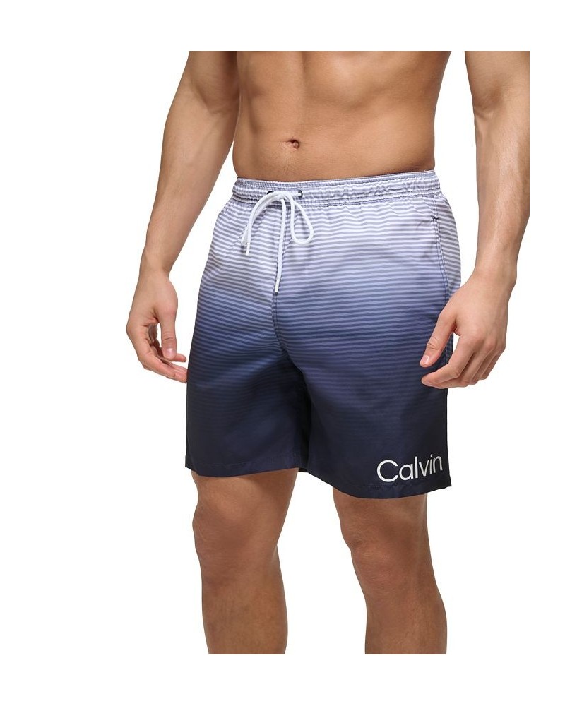 Calvin Kelin Men's Regular-Fit OmbrÉ Gradient Stripe UPF 50+ 7" Swim Trunks PD03 $20.05 Swimsuits