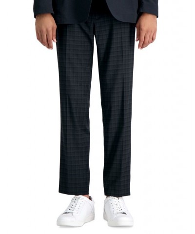 Men's Skinny-Fit Shadow Plaid Dress Pants Black $28.79 Pants