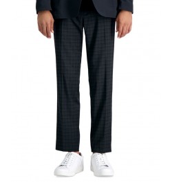 Men's Skinny-Fit Shadow Plaid Dress Pants Black $28.79 Pants