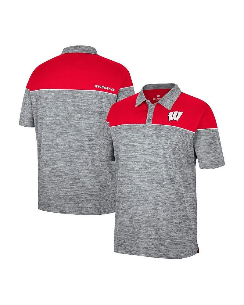 Men's Heathered Gray, Red Wisconsin Badgers Birdie Polo Shirt $30.00 Polo Shirts