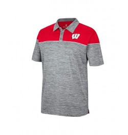 Men's Heathered Gray, Red Wisconsin Badgers Birdie Polo Shirt $30.00 Polo Shirts