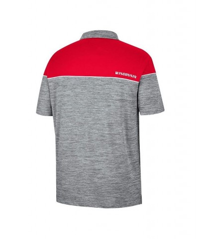 Men's Heathered Gray, Red Wisconsin Badgers Birdie Polo Shirt $30.00 Polo Shirts