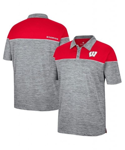 Men's Heathered Gray, Red Wisconsin Badgers Birdie Polo Shirt $30.00 Polo Shirts