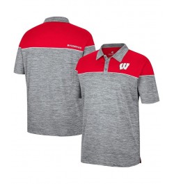 Men's Heathered Gray, Red Wisconsin Badgers Birdie Polo Shirt $30.00 Polo Shirts