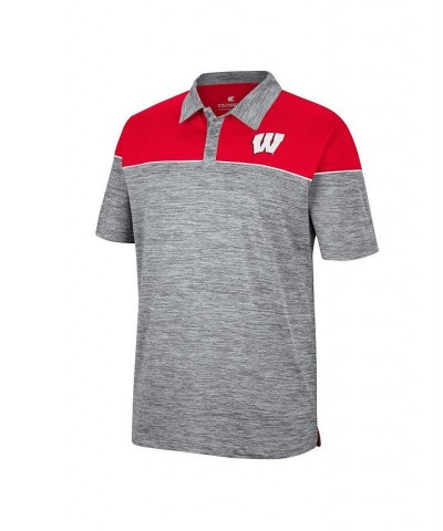 Men's Heathered Gray, Red Wisconsin Badgers Birdie Polo Shirt $30.00 Polo Shirts