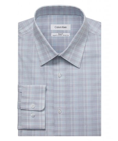 Men's Steel Regular Fit Stretch Wrinkle Free Dress Shirt Blue $21.31 Dress Shirts