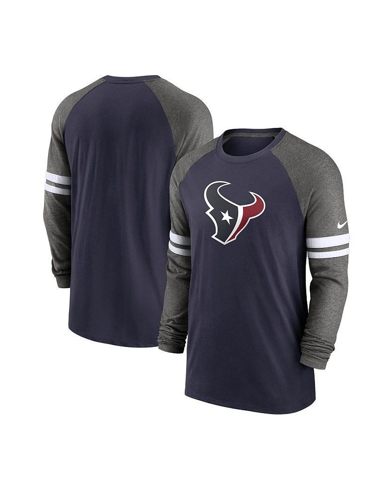 Men's Navy and Charcoal Houston Texans Performance Raglan Long Sleeve T-shirt $27.30 T-Shirts