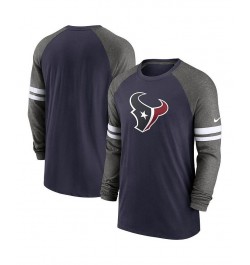 Men's Navy and Charcoal Houston Texans Performance Raglan Long Sleeve T-shirt $27.30 T-Shirts