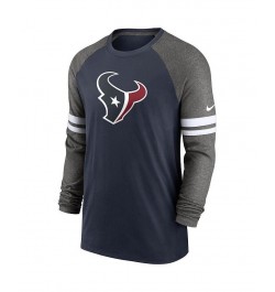 Men's Navy and Charcoal Houston Texans Performance Raglan Long Sleeve T-shirt $27.30 T-Shirts