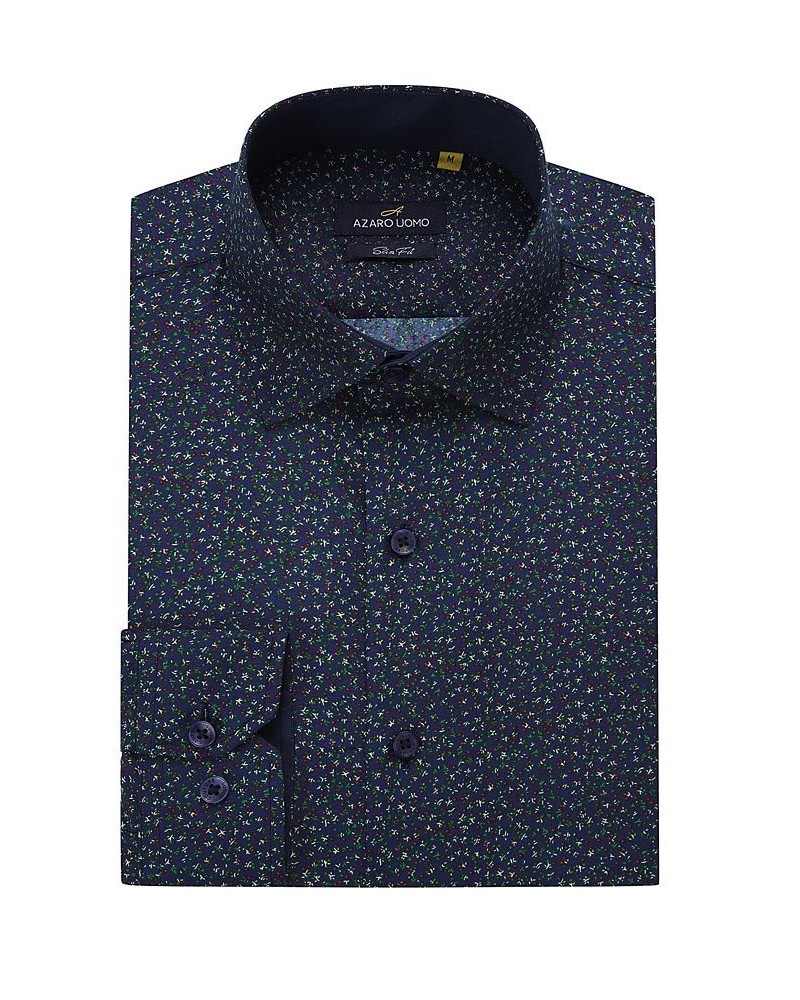 Men's Business Geometric Long Sleeve Button Down Shirt Blue $17.84 Dress Shirts