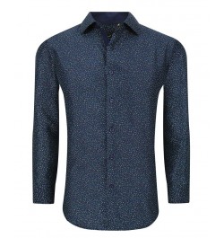 Men's Business Geometric Long Sleeve Button Down Shirt Blue $17.84 Dress Shirts