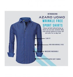 Men's Business Geometric Long Sleeve Button Down Shirt Blue $17.84 Dress Shirts