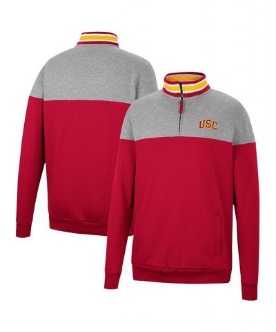 Men's Heathered Gray, Cardinal USC Trojans Be the Ball Quarter-Zip Top $37.79 Sweatshirt