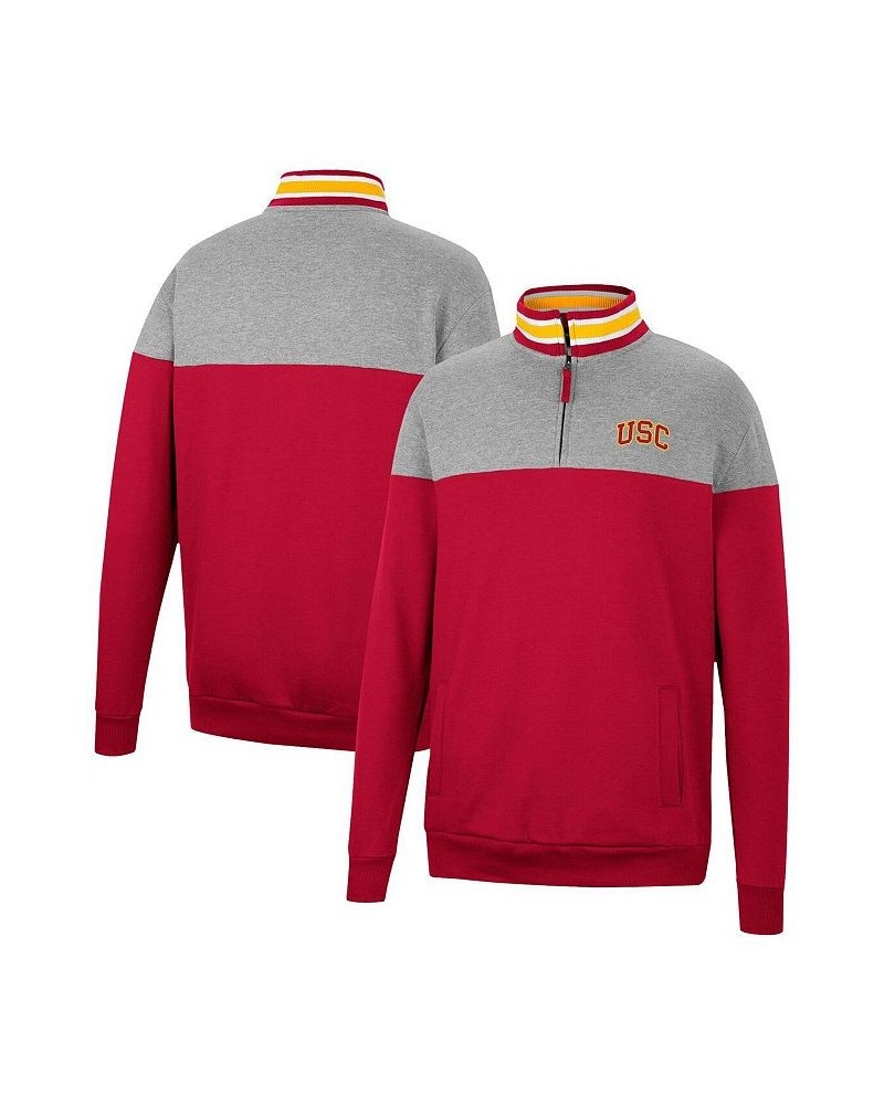 Men's Heathered Gray, Cardinal USC Trojans Be the Ball Quarter-Zip Top $37.79 Sweatshirt