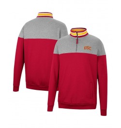 Men's Heathered Gray, Cardinal USC Trojans Be the Ball Quarter-Zip Top $37.79 Sweatshirt