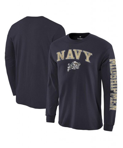 Men's Navy Navy Midshipmen Distressed Arch Over Logo Long Sleeve Hit T-shirt $13.76 T-Shirts