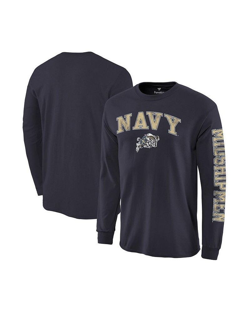 Men's Navy Navy Midshipmen Distressed Arch Over Logo Long Sleeve Hit T-shirt $13.76 T-Shirts