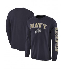 Men's Navy Navy Midshipmen Distressed Arch Over Logo Long Sleeve Hit T-shirt $13.76 T-Shirts