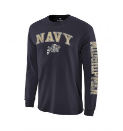 Men's Navy Navy Midshipmen Distressed Arch Over Logo Long Sleeve Hit T-shirt $13.76 T-Shirts