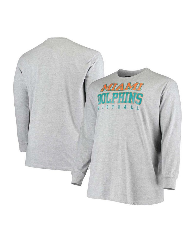 Men's Big and Tall Heathered Gray Miami Dolphins Practice Long Sleeve T-shirt $17.20 T-Shirts