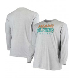 Men's Big and Tall Heathered Gray Miami Dolphins Practice Long Sleeve T-shirt $17.20 T-Shirts