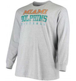 Men's Big and Tall Heathered Gray Miami Dolphins Practice Long Sleeve T-shirt $17.20 T-Shirts