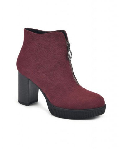 Women's Thoughtful Heeled Ankle Booties Red $26.06 Shoes