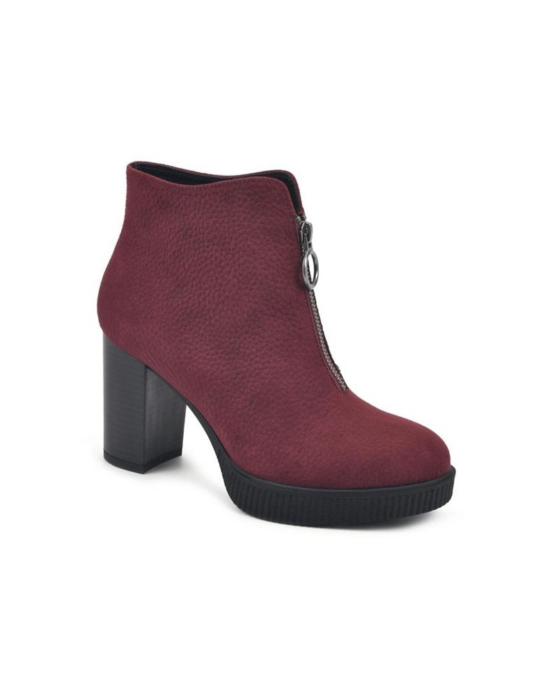 Women's Thoughtful Heeled Ankle Booties Red $26.06 Shoes